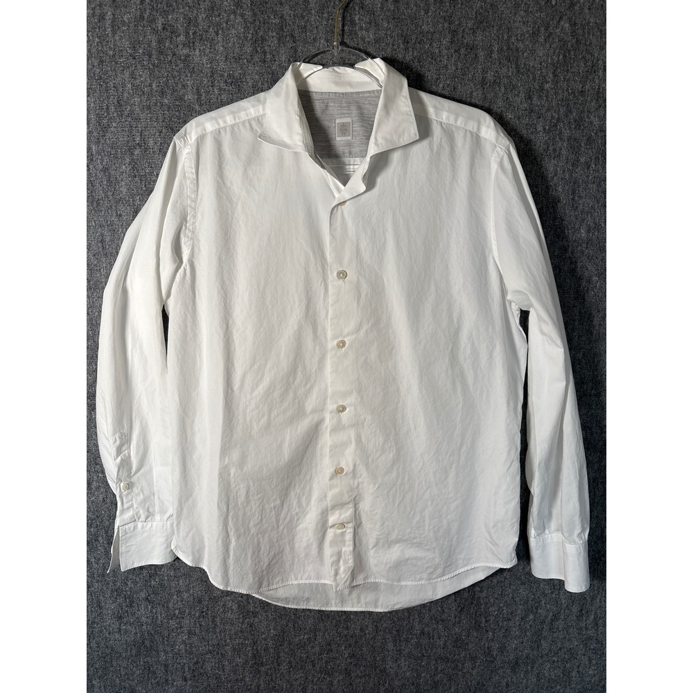 Eleventy Mens White Long Sleeve Button Front Dress Shirt Size L Made in Italy